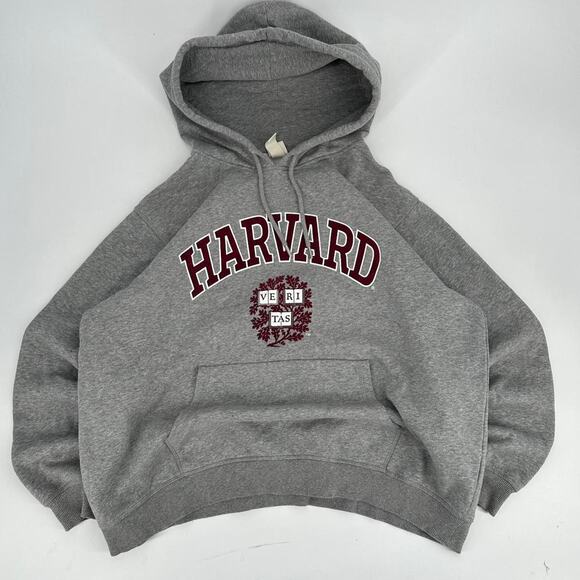 Y2K Boxy Heavyweight H&M Harvard University Boxy fit gray hoodie size XL - Picture 1 of 4